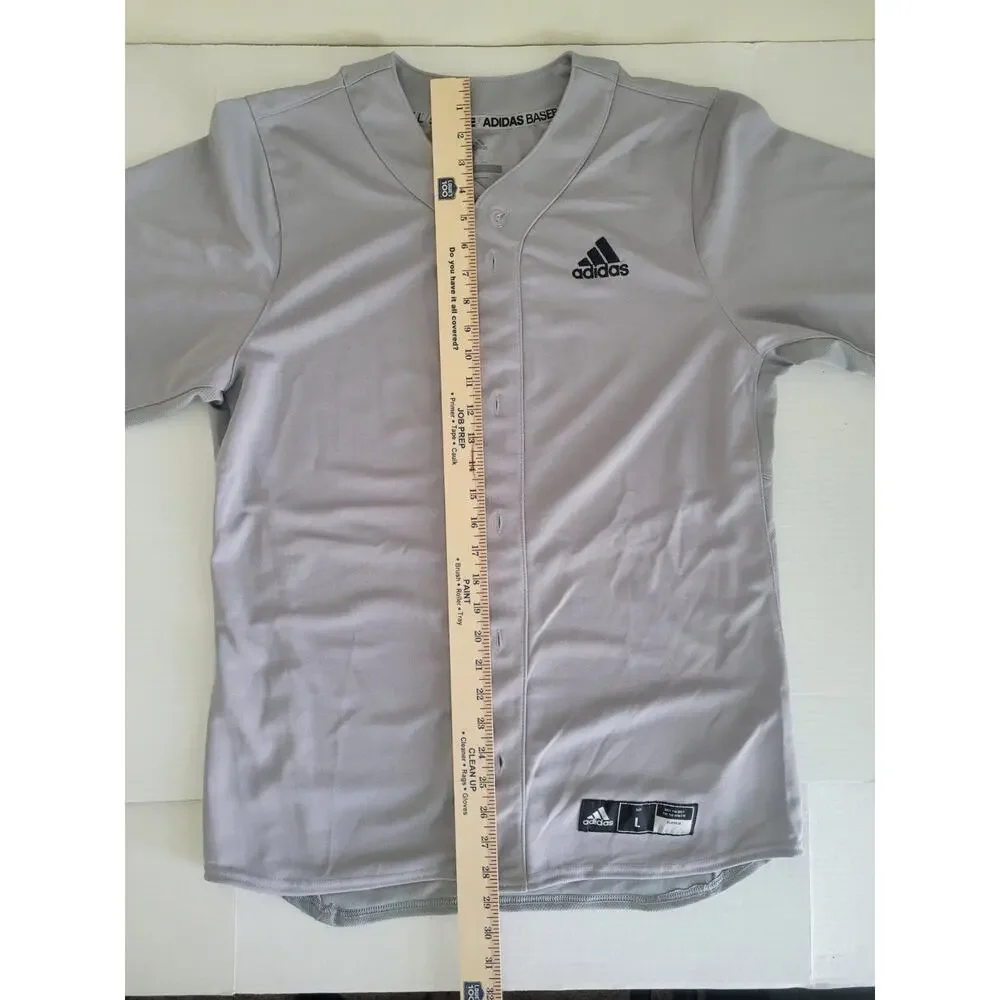 Adidas Baseball Men's Shirt Gray Size L Short Sleeve‎ Button Up Logo Polyester